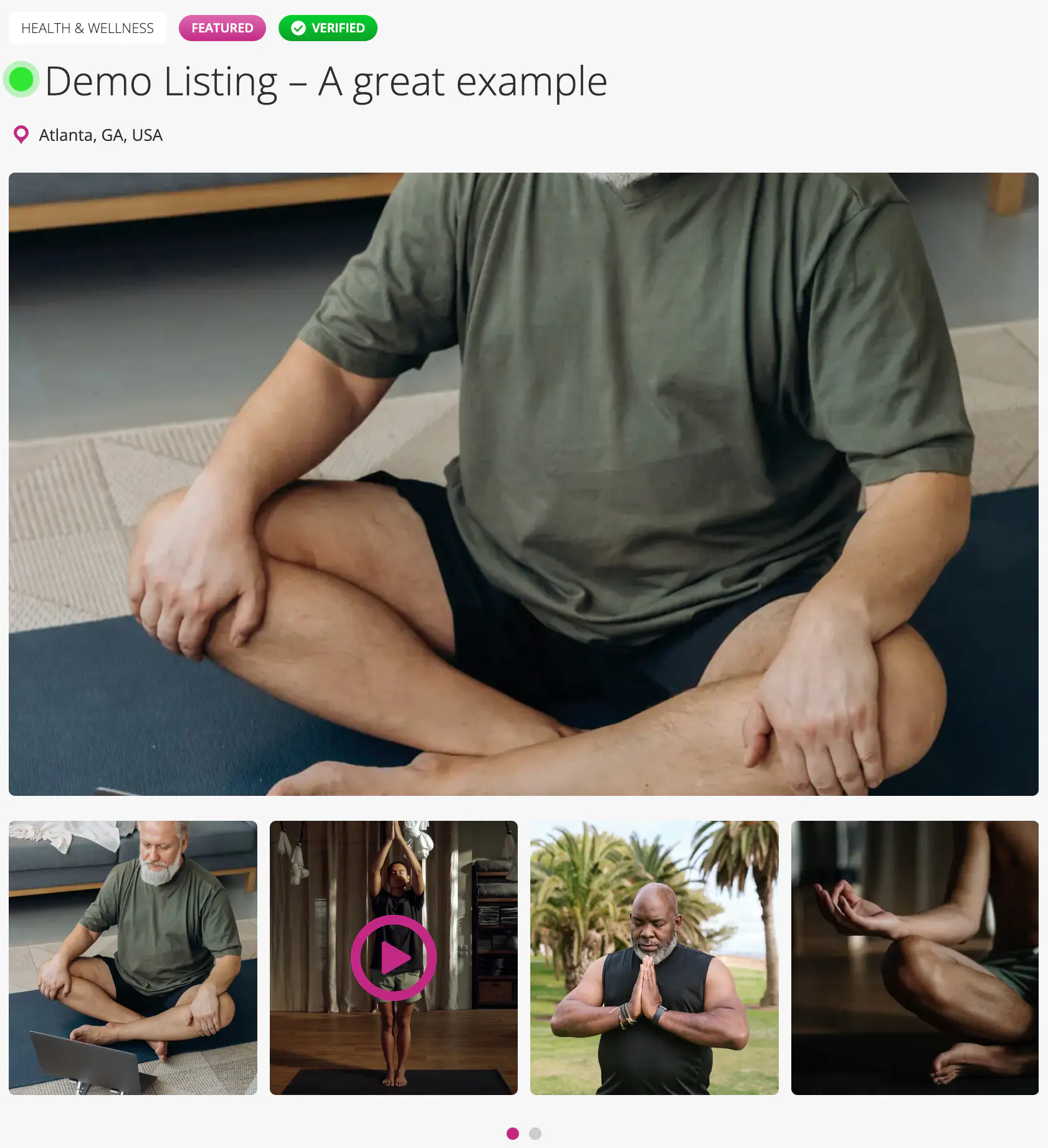 A demo listing example of male massage services